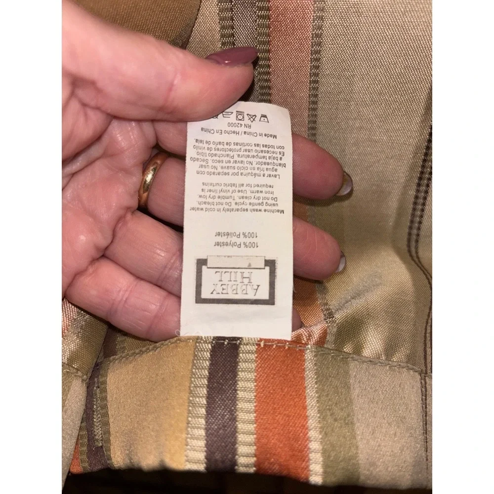 Abbey Hill Striped Fabric Shower Curtain Gold Rust Green Brown Earth Tones